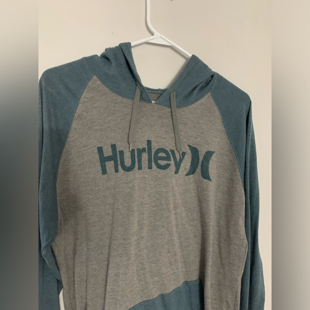 Hurley Sweatshirt Lightweight Hoodie Mens Size L Blue Gray Comfy Color Block - Picture 4 of 8